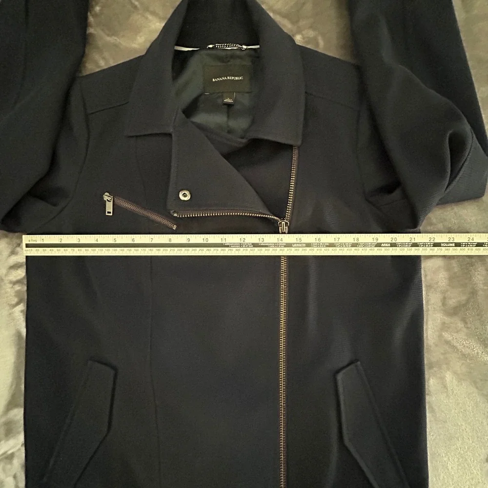 Banana Republic Jacket Womens L Navy Blue Moto Belted Zip Biker Coat